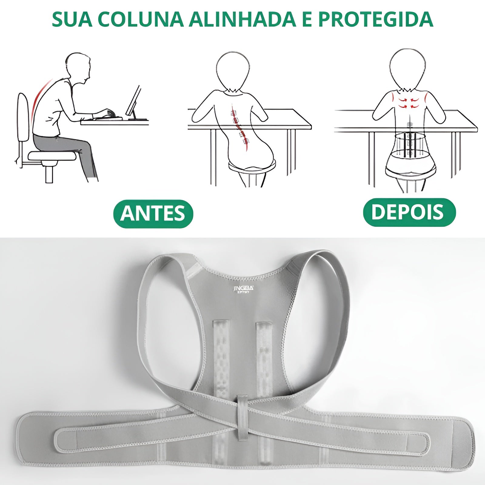 Corretor de Postura e Suporte lombar 2 em 1 Interioriz