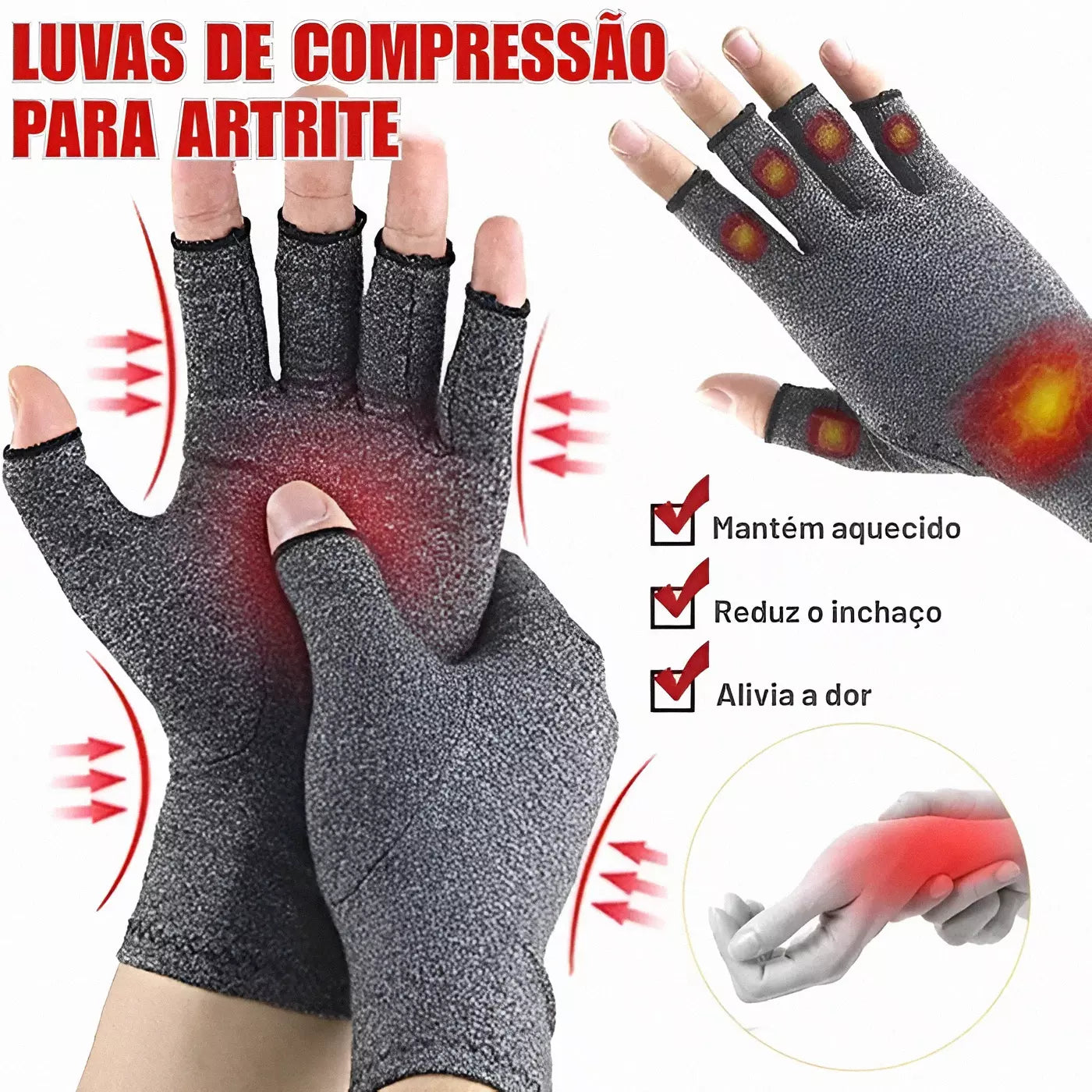 Luva Magnética de Compressão para Alívio de Dores Interioriz
